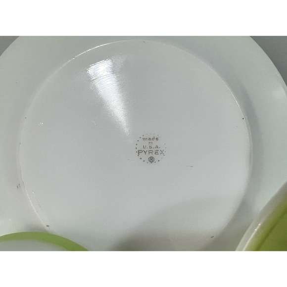 Pyrex Vintage Milk Glass White with Lime Green Rim Tea Set - Picture 7 of 9